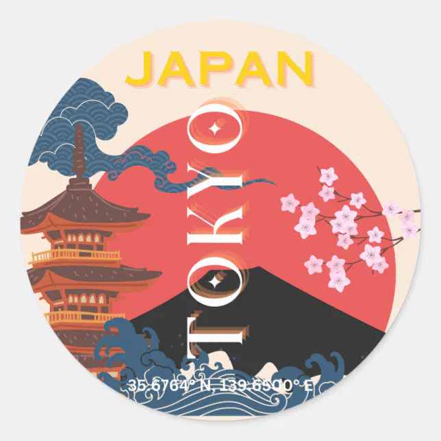 Retro Sticker Japan Tokyo Japan Travel Art, Retro Travel Art Classic Round Sticker | Zazzle
