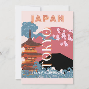 Tokyo Japan Travel Art, Retro Travel Art Holiday Card