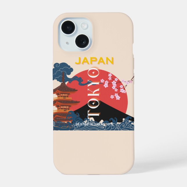 Tokyo Japan Travel Art, Retro Travel Art iPhone 15 Case (Back)