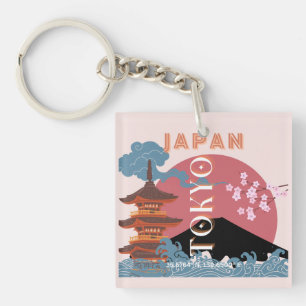 Tokyo Japan Travel Art, Retro Travel Art Keychain