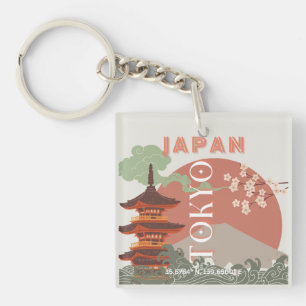 Tokyo Japan Travel Art, Retro Travel Art Keychain