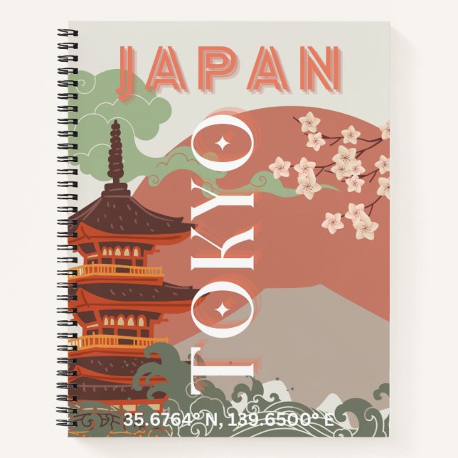 Tokyo Japan Travel Art, Retro Travel Art Notebook (Front)