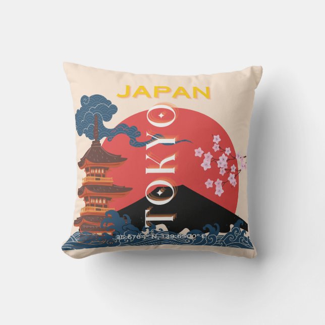 Tokyo Japan Travel Art, Retro Travel Art Throw Pillow (Front)