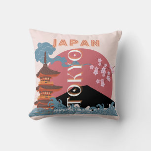 Tokyo Japan Travel Art, Retro Travel Art Throw Pillow