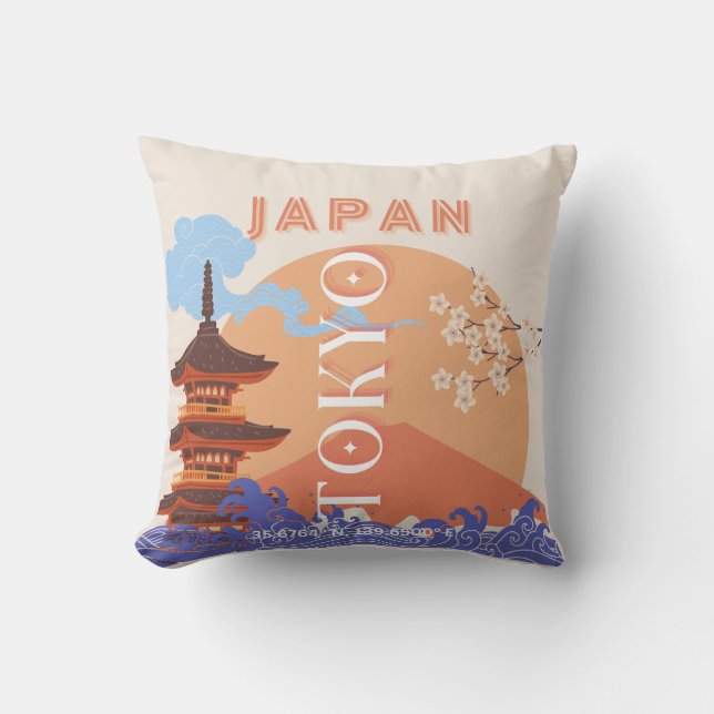 Tokyo Japan Travel Art Throw Pillow (Front)