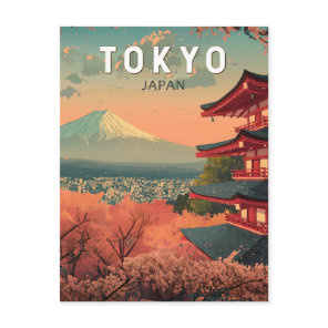 Tokyo Japan Travel Art Vintage Postcard