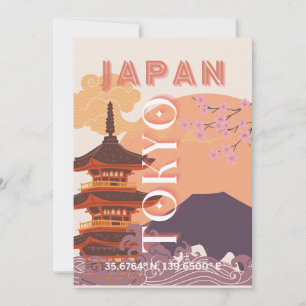 Tokyo Japan Travel Art, Vintage Travel Art Holiday Card