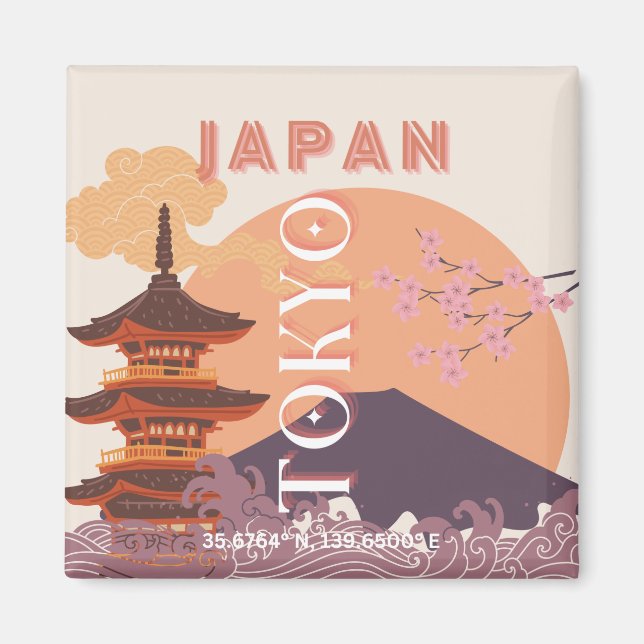 Tokyo Japan Travel Art, Vintage Travel Art Magnet (Front)