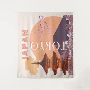 Tokyo Japan Travel Art, Vintage Travel Art Tapestry