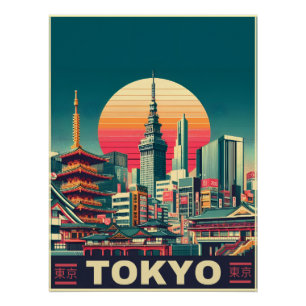 Tokyo Japan travel RETRO skyline gifts Poster