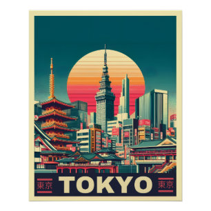 Tokyo Japan travel RETRO skyline gifts Poster
