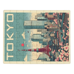 Tokyo Japan travel vintage gifts Poster Jigsaw Puzzle
