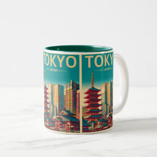 Tokyo Japan travel vintage magnetic card gifts Two-Tone Coffee Mug