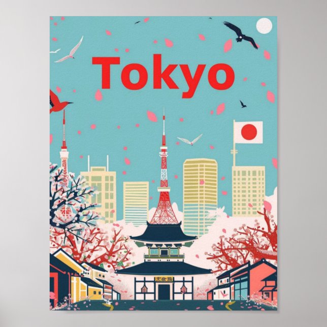 Tokyo Japan Vintage Famous Travel Place Poster (Front)