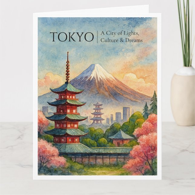 Tokyo Japan Vintage Skyline Travel Greeting Card (Front)