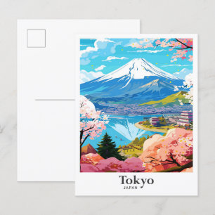 Tokyo Japan Vintage Travel Potrait Illustration Postcard