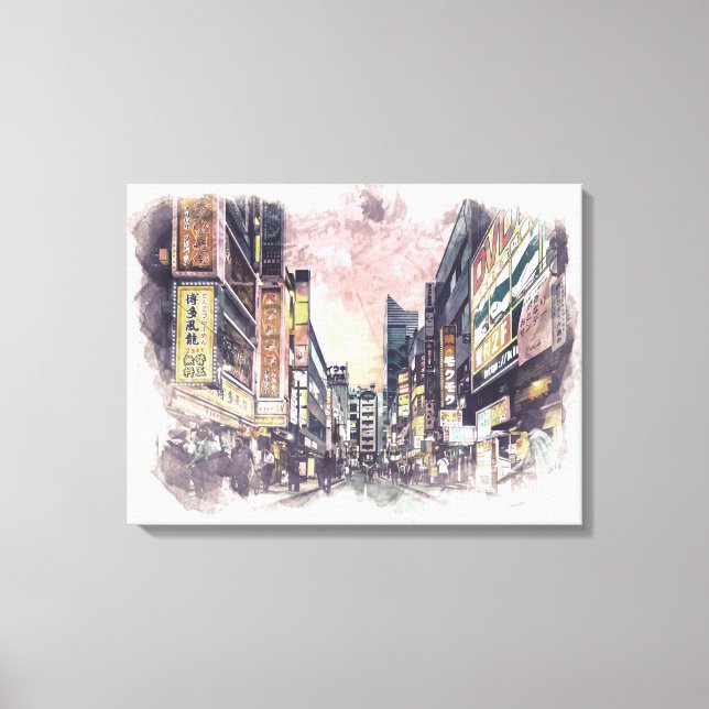 Tokyo Japan Watercolor Painting Canvas  (Front)