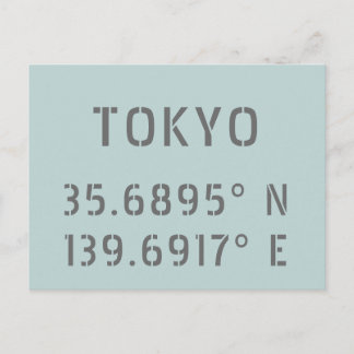 Tokyo Latitude & Longitude Postcard