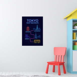 Tokyo Neon Night Poster Japan Travel Wall Art