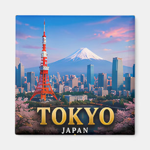 Tokyo Neon Skyline and Mount Fuji Views Magnet