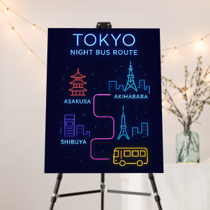 Tokyo Night Bus Route Neon – Japan Travel Art Foam Board