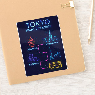 Tokyo Night Bus Route Neon – Japan Travel Sticker