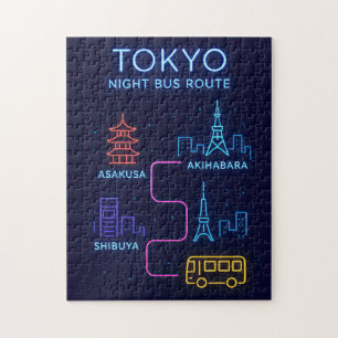Tokyo Night Bus Route Neon Jigsaw Puzzle – Japan 