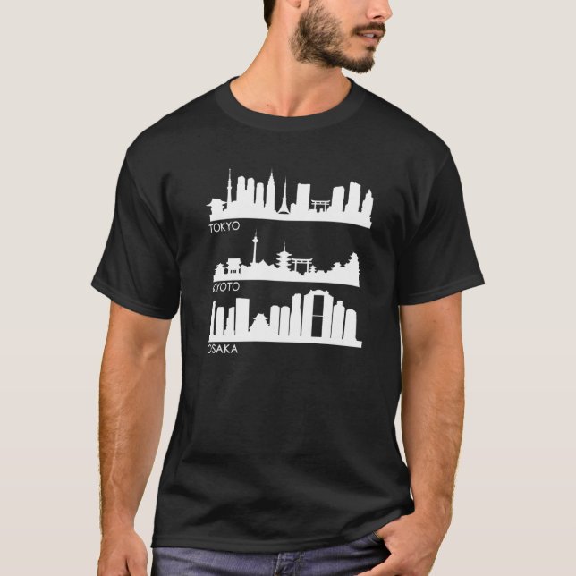 Tokyo Osaka Kyoto Japan Cities Skyline T-Shirt (Front)