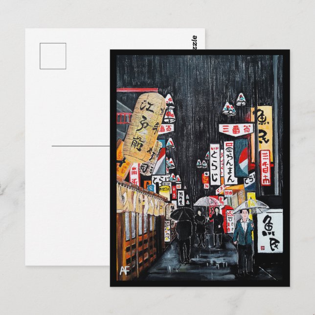 Tokyo Rain Painting by Alfred Fox Collectible Postcard (Front/Back)
