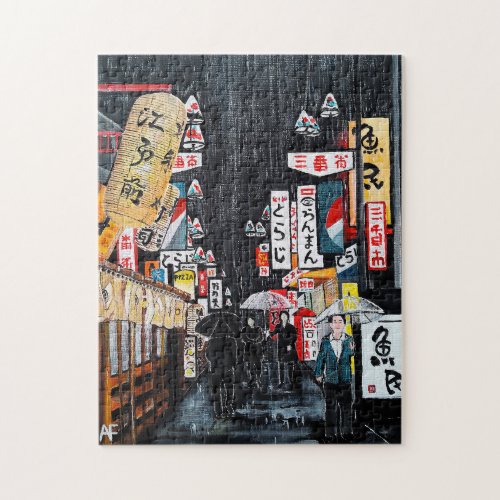 Tokyo Rain Painting by Alfred Fox Jigsaw Puzzle
