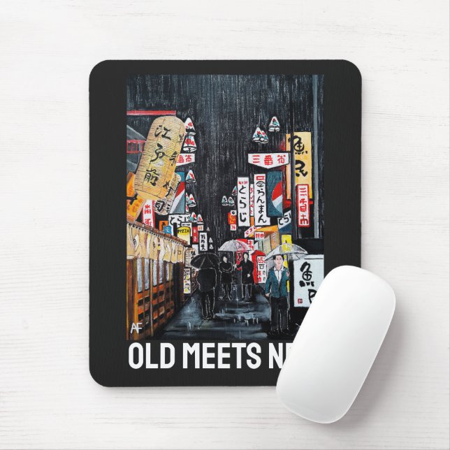 Tokyo Rain Painting by Alfred Fox Mouse Pad (With Mouse)