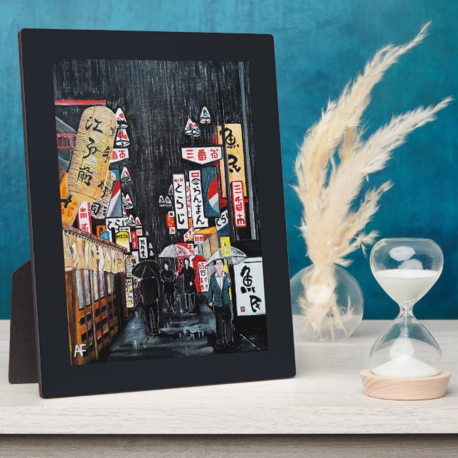 Tokyo Rain Painting by Alfred Fox Plaque (Side)