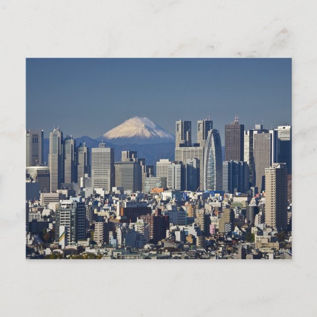 Tokyo, Shinjuku District Skyline, Mount Fuji, Postcard (Front)