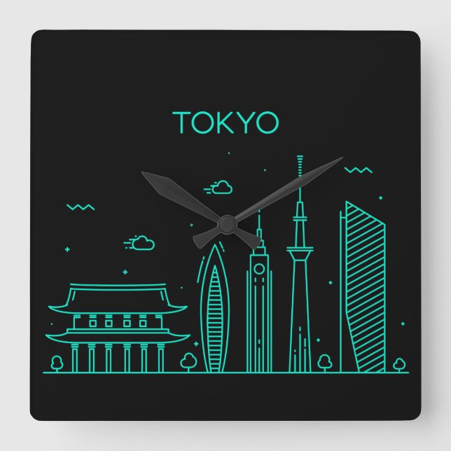 Tokyo skyline square wall clock (Front)