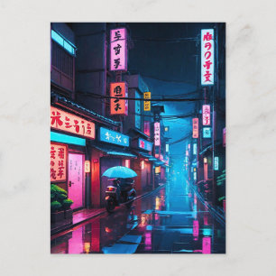 Tokyo Street At Night LoFi Art Postcard