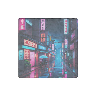 Tokyo Street At Night LoFi Art Stone Magnet