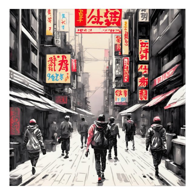Tokyo Street: Cyberpunk Aesthetics in Your Space Acrylic Print (Front)