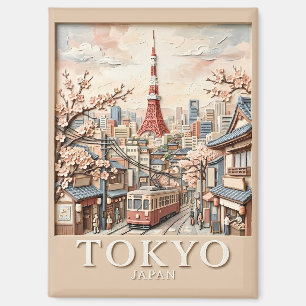 Tokyo Tower Japan Cityscape Sakura Vintage Travel Magnet