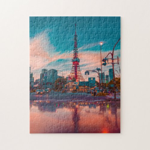 Tokyo Tower Minato_Ku Japan  Cityscape Sunset Jigsaw Puzzle