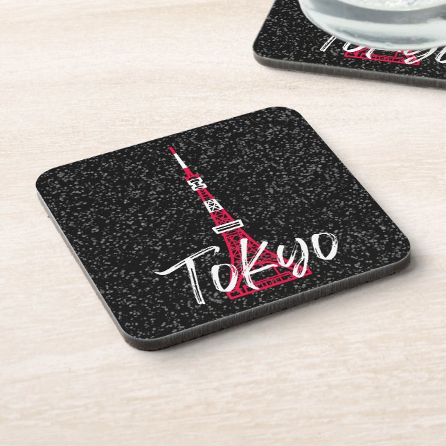 Tokyo Tower Sketch of Minato, Tokyo, Japan   Beverage Coaster (Left Side)