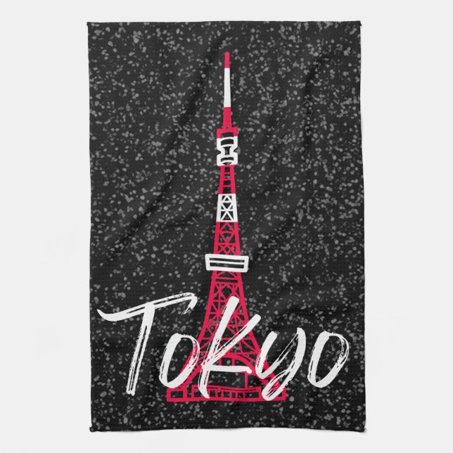 Tokyo Tower Sketch of Minato, Tokyo, Japan  Kitchen Towel (Vertical)