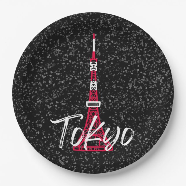 Tokyo Tower Sketch of Minato, Tokyo, Japan  Paper Plates (Front)