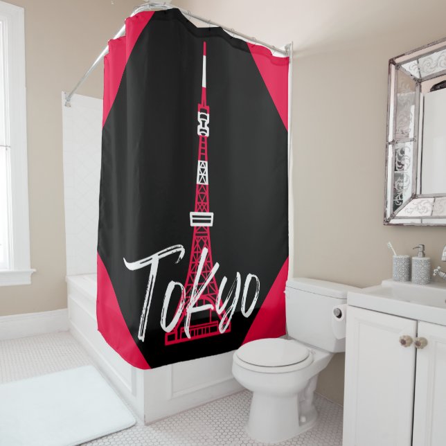 Tokyo Tower Sketch of Minato, Tokyo, Japan     Shower Curtain (In Situ)