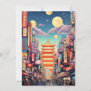 Tokyo Travel Art Postcard, Tokyo Skyline, Japan Wa Invitation