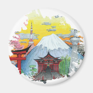 Tokyo with Mount Fuji Original Art Magnet