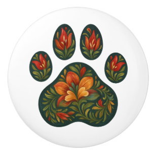 Tole-Painted Pawprint Design Folk Art Ceramic Knob