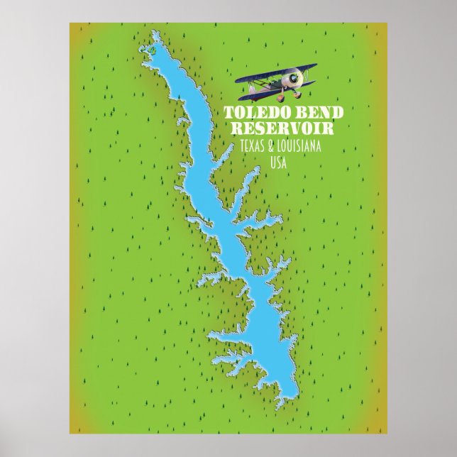 Toledo Bend reservoir Texas & Louisiana Map Poster (Front)
