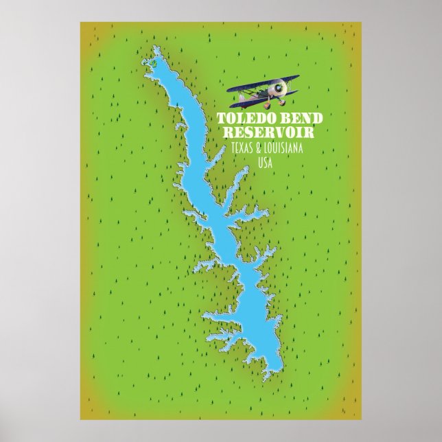 Toledo Bend reservoir Texas & Louisiana Map Poster (Front)