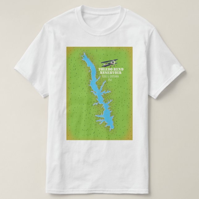 Toledo Bend reservoir Texas & Louisiana Map T-Shirt (Design Front)