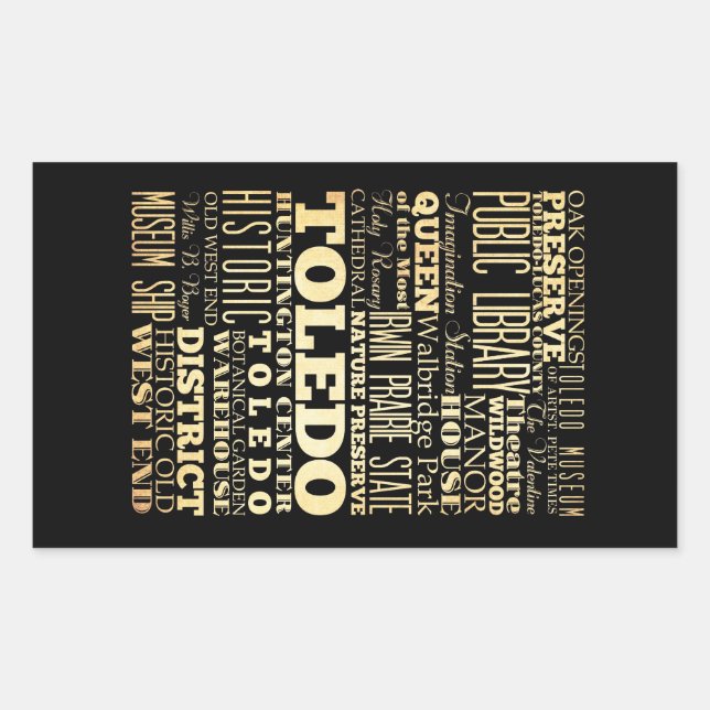 Toledo City of Ohio State Typography Art Rectangular Sticker (Front)